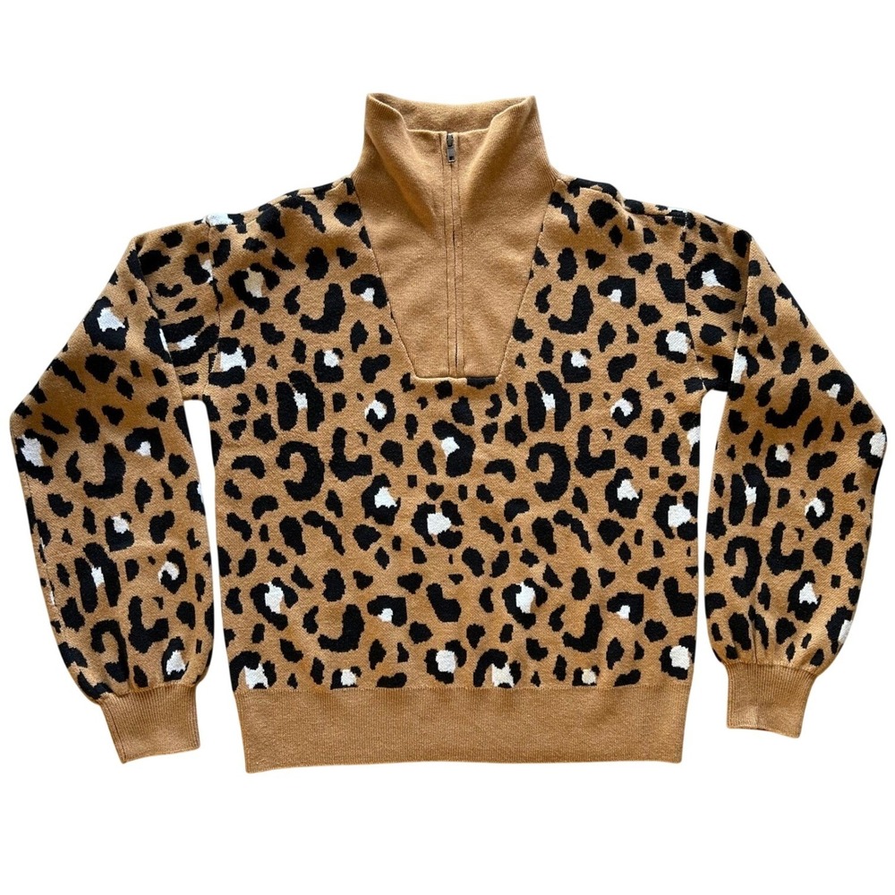 Nine West Womens Leopard Print Funnel Neck‎ Sweater Maximalist Animal Print S